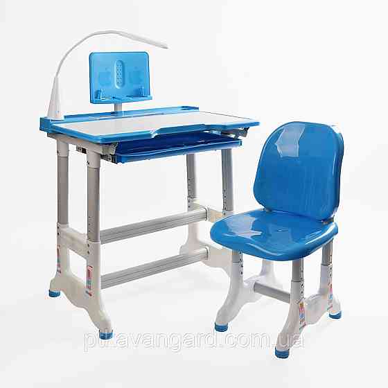 Парта школьная детская со стульчиком и лампой L-70106 / Комплект растущая парта и стул, синий Хмельницкий