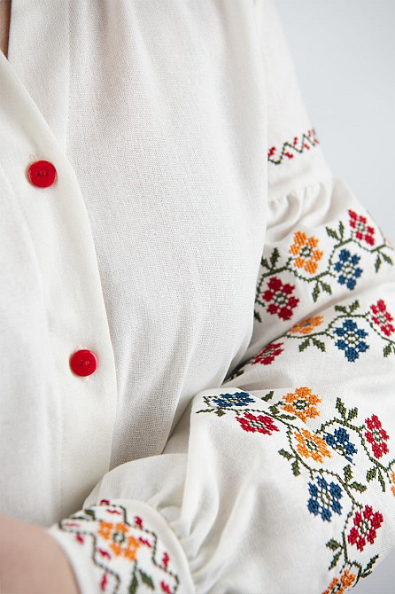 Вишиванка жіноча, лляна, з довгим рукавом, молочна топ Київ - фото 3