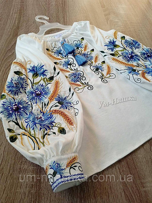 Дитяча вишиванка лляна з волошками та колосками Василина Кривий Ріг - фото 2
