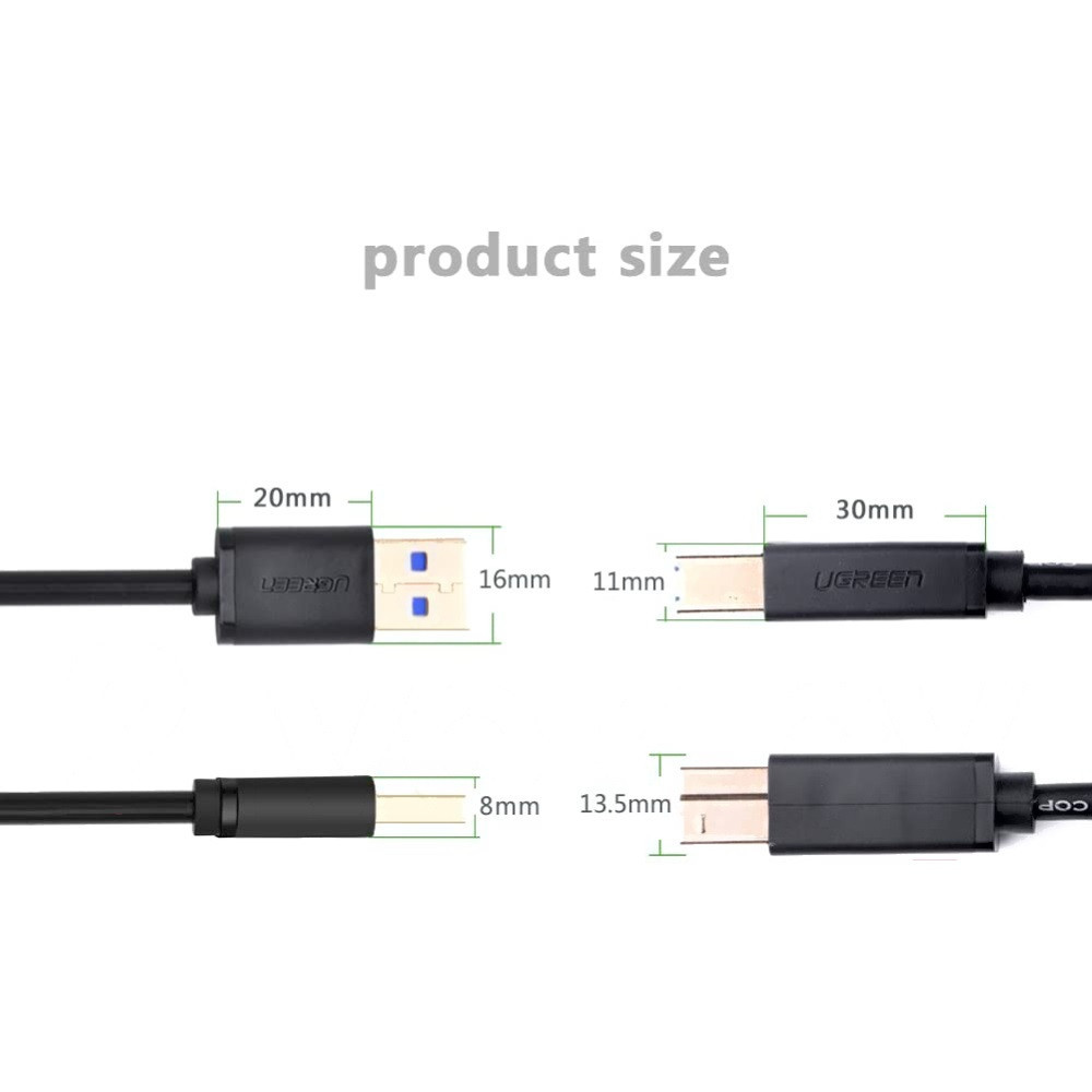 Кабель UGREEN US210 USB 3.0 AM to BM Print Cable 2m (Black）(UGR-10372) Киев - изображение 6