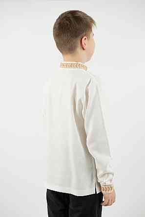 Вышиванка для мальчиков, с длинным рукавом льняная, молочная, топ Киев