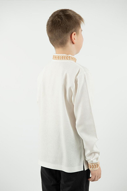 Вышиванка для мальчиков, с длинным рукавом льняная, молочная, топ Киев - изображение 3