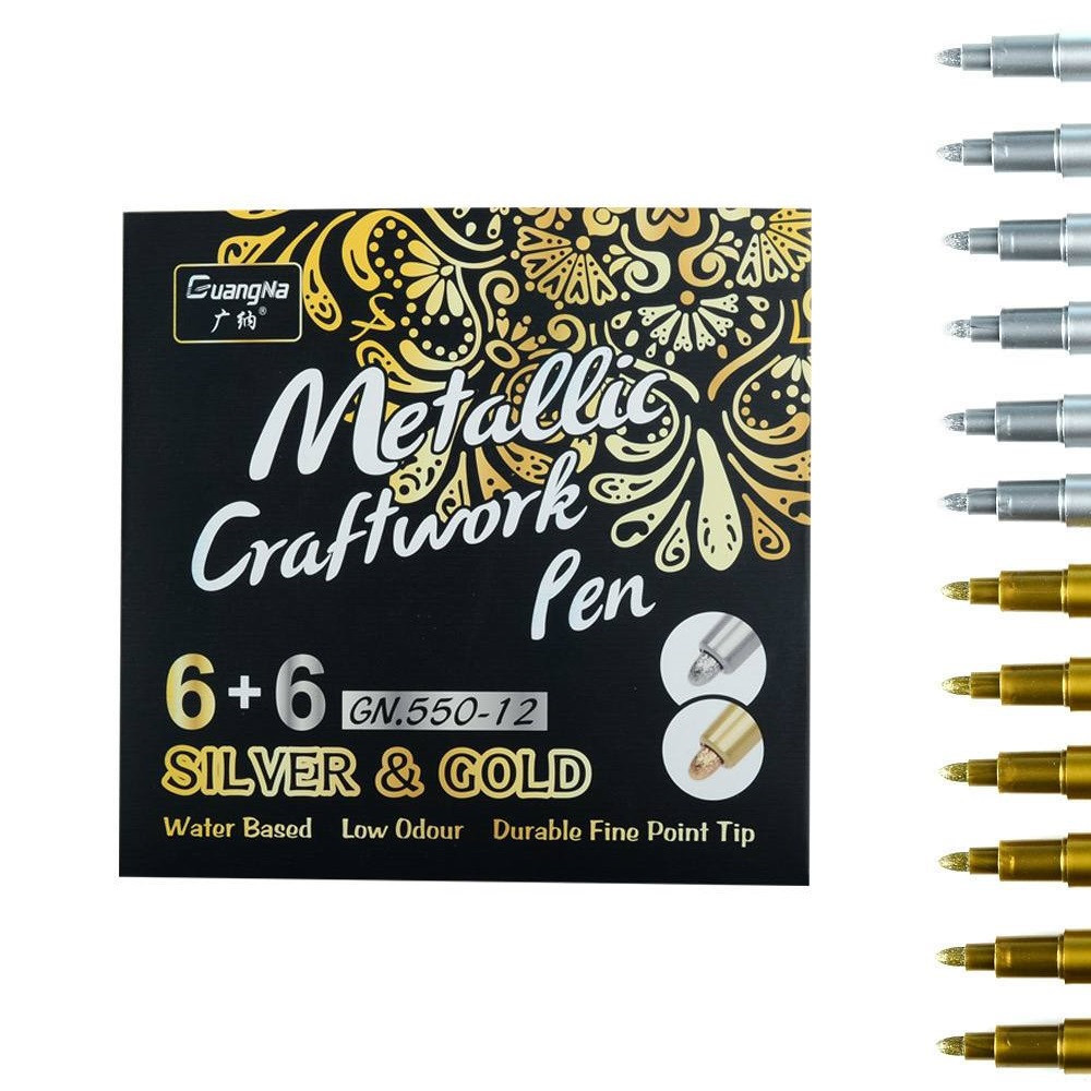 Набір маркерів на водній основі Metallic Craftwork Pen 12шт 6 золотистих + 6 сріблястих для малювання і творчості,металік Кам'янець-Подільський - фото 7
