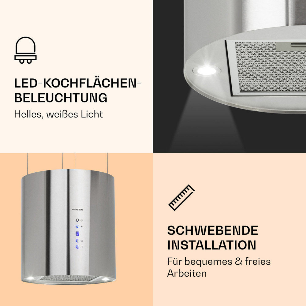 Витяжка Barett Island Ø 35 см рециркуляція 558 м3/год LED фільтр з активованим вугіллям сріблястий (Німеччина, Рівне - фото 3