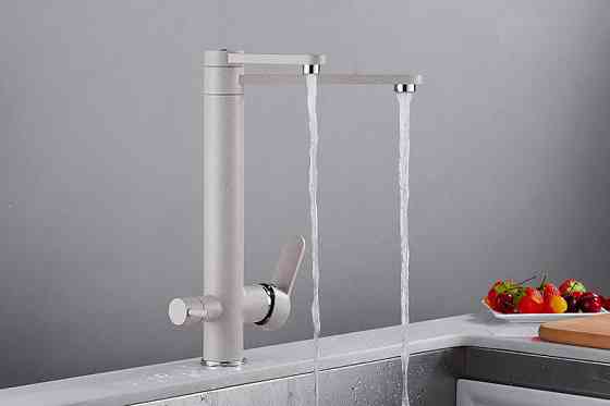 Змішувач для кухні для фільтрованої води двоважільний, кран кухонний WanFan вертикальний монтаж Нікель Кам'янець-Подільський