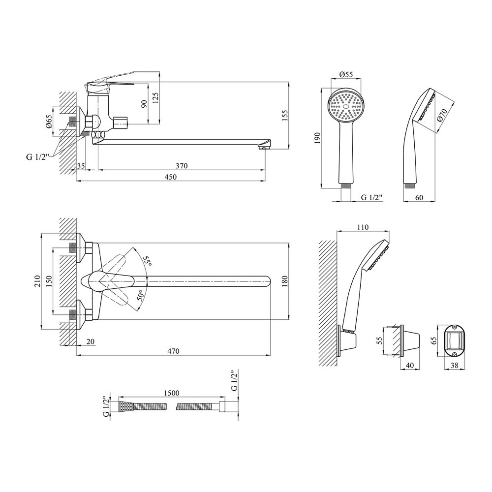 Змішувач для ванни Agua Sevilla - C071 з душовим гарнітуром, хром Київ - фото 2