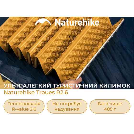 Коврик туристический складной одноместный IXPE Naturehike CNK2650WS010 с алюминиевой пленкой, 200x60x2.3 см, желтый Киев