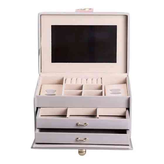 Скринька для прикрас з еко шкіри 3 яруси з дзеркалом органайзер для ювелірних виробів HP-5-17G Коломия