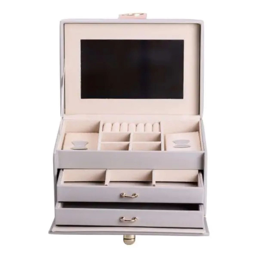 Скринька для прикрас з еко шкіри 3 яруси з дзеркалом органайзер для ювелірних виробів HP-5-17G Коломия - фото 3