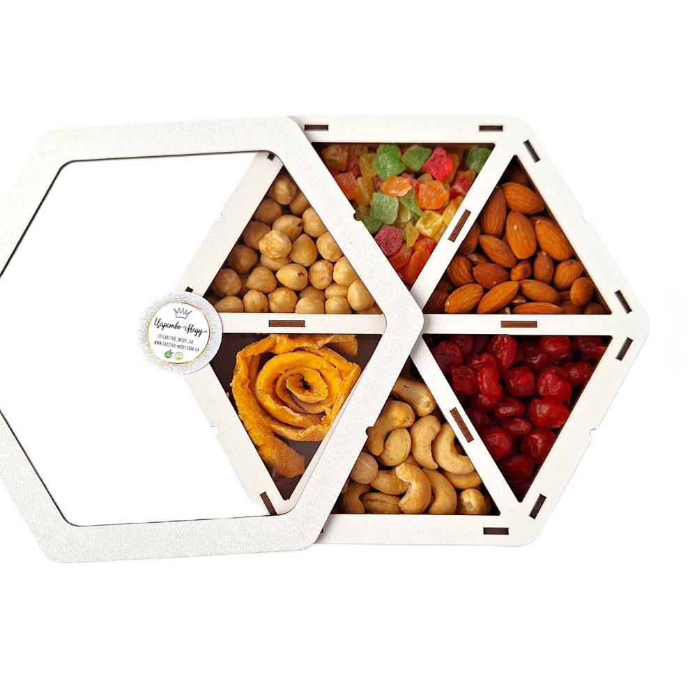 Подарунковий набір горіхів і сухофруктів у дерев'яній коробочці 450 грамів Одеса - фото 3