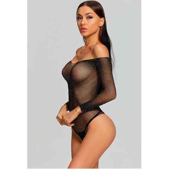 Еротичне боді усіяне стразами - Чорний - S/M/L- Еротична білизна Вінниця