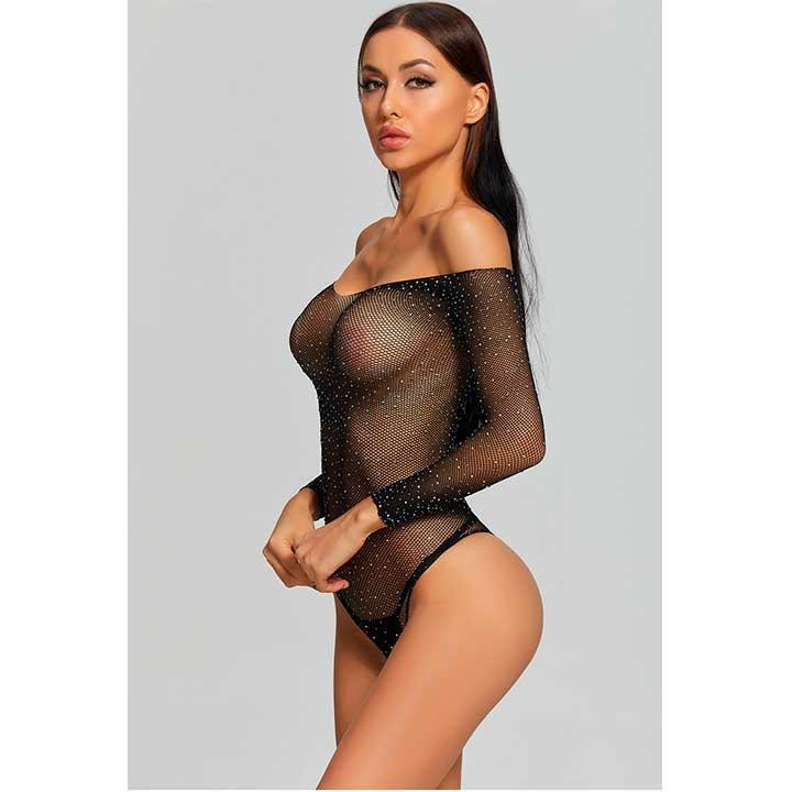 Еротичне боді усіяне стразами - Чорний - S/M/L- Еротична білизна Вінниця - фото 2