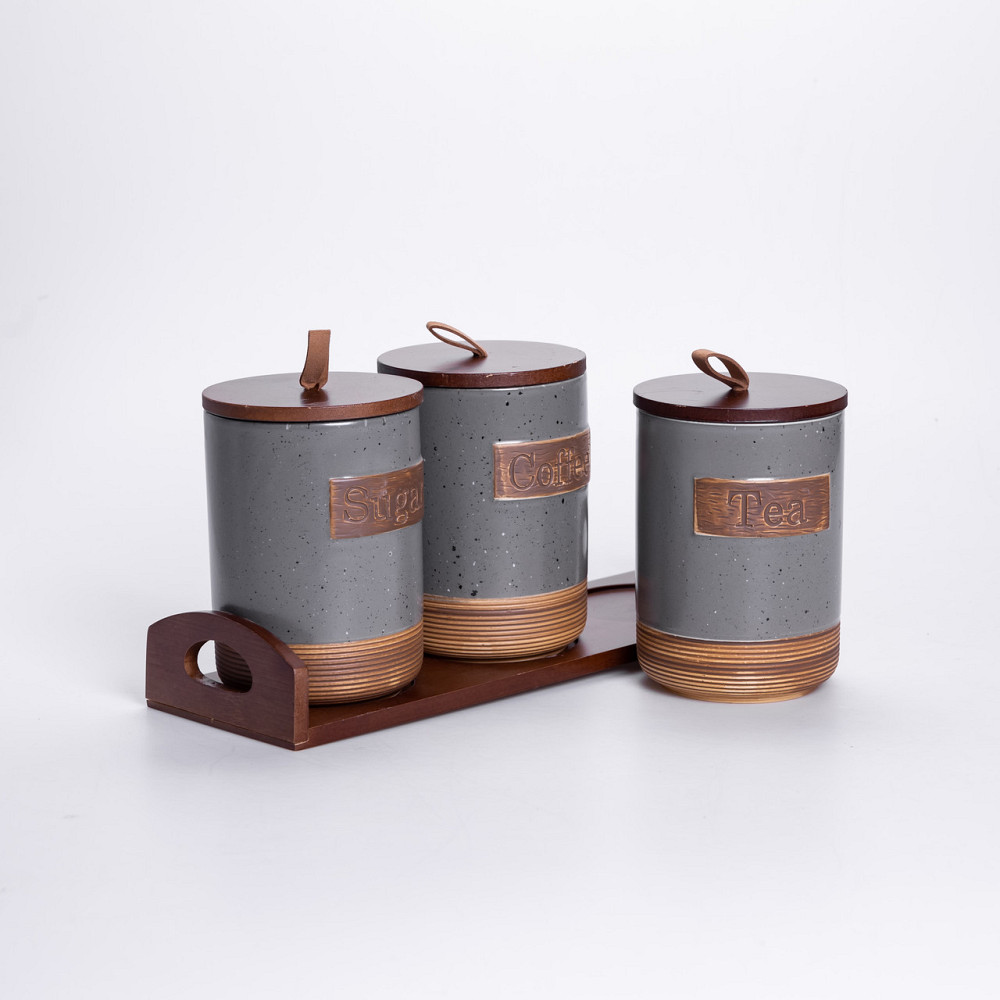 Yiwu Набір порцелянових банок для сипучих 3 шт по 800 мл з кришками Сірий HP-26-1G Киев - изображение 4