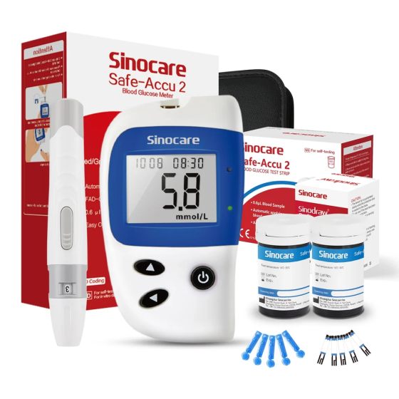 Глюкометр Sinocare Safe Accu 2 з пам’яттю на 200 вимірювань, 50 тест-смужок та 50 ланцетів Київ