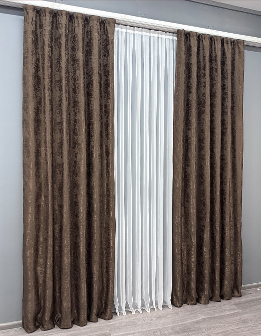 Комплект готовых штор VR-Textil Жаккард Sultan XO № 1557ш Коричневый 130х270 см 2 шт (39-105) Киев - изображение 4