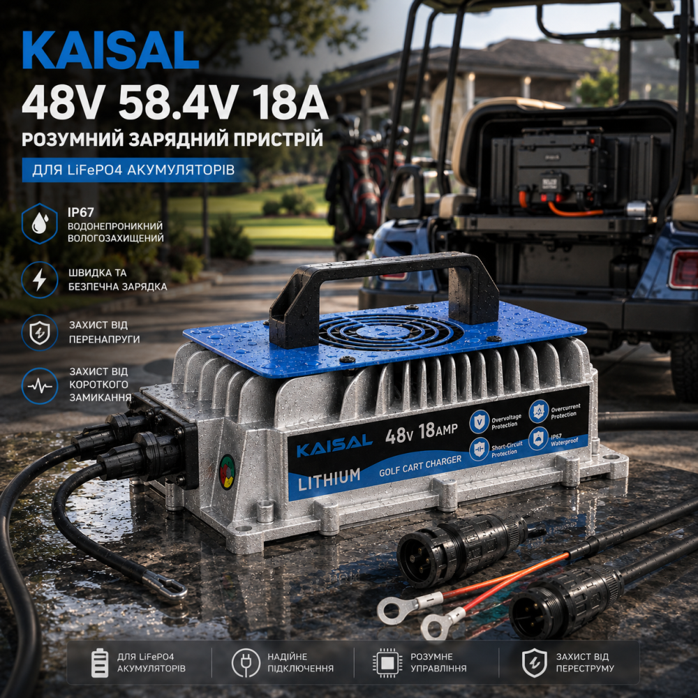 Умное зарядное устройство KAISAL 48V 58.4V 18A для LiFePO4 аккумуляторов Водонепроницаемое IP67 Влагозащищенное Синее Киев - изображение 8