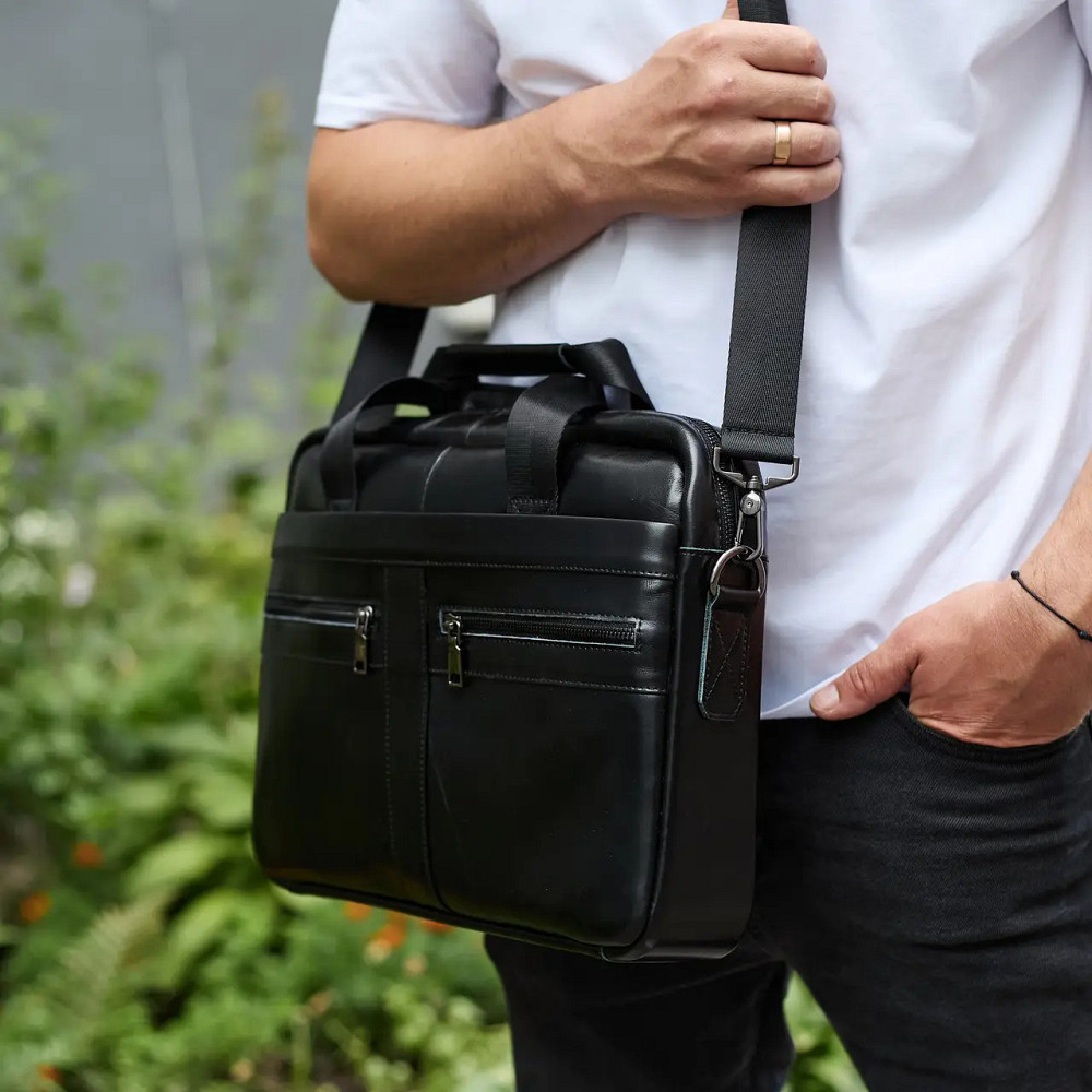 Чоловіча шкіряна ділова сумка портфель для ноутбука і документів Tiding Bag чорна Київ - фото 3
