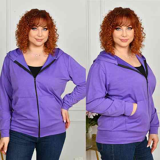 Зип-худи с капюшоном на молнии из трикотажа двунитки в ярких цветах Фіолетовий, 56-58 Лубны