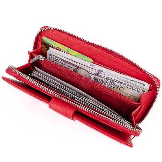 Вертикальний місткий гаманець зі шкіри жіночий ST Leather 19306 Червоний Київ