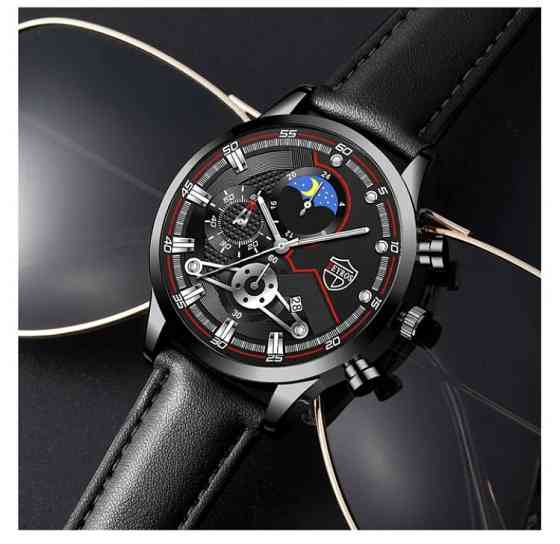 Подарочный набор для мужчин: наручные часы, 1 браслет и 1 ожерелье- диам 4,2 дл. 22см шир рем 2см, без коробки Киев