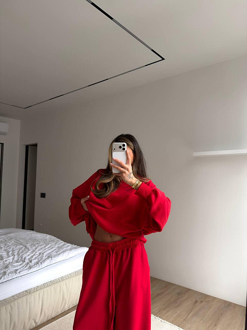 Женский повседневный костюм двойка турецкая петля Красный Одесса - изображение 8