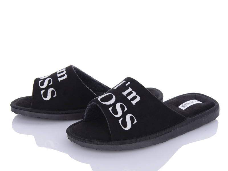 Мужские черные тапочки домашние Босс открытый носок Одесса - изображение 5