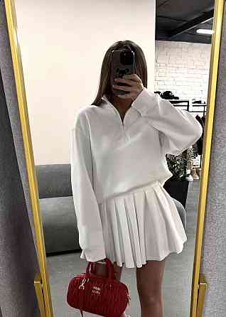 Женский стильный прогулочный костюм двойка: кофта и юбка двунить Молочный, 42/44 Одесса