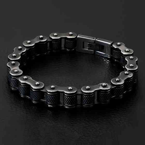 Чоловічий браслет RESTEQ з нержавіючої сталі у вигляді мотоциклетного ланцюга 23 см — чорний браслет зі сталі 316L Київ