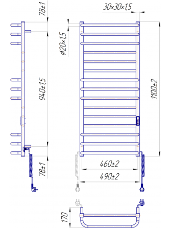 Електрична рушникосушарка Mario Преміум Люкс-I 1100x500/170 TR К таймер-регулятор Київ