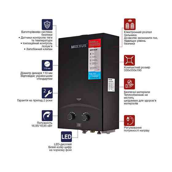 Газова колонка MIXXUS GWH-0210 BASIC BLACK димохідна 10 л/хв    ( WH0023 ) 30788 Харьков