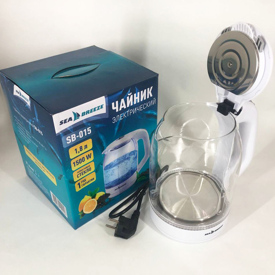 Бытовой чайник для кухни SeaBreeze, Стеклянный электрический чайник с подсветкой качественный ZK-40 Львов - изображение 1