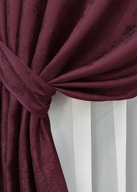 Комплект готовых штор VR-Textil Жаккард Мрамор Al1 № 1302ш Бордовый 125х270 см 2 шт (39-181) Киев - изображение 5