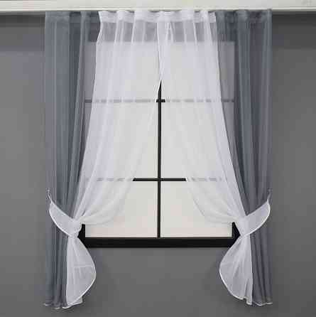 Кухонные шторы VR-Textil № 017к комбинированные с подвязками серый с белым 265х170 см (50-005) Киев