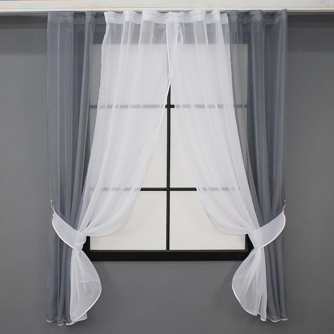Кухонные шторы VR-Textil № 017к комбинированные с подвязками серый с белым 265х170 см (50-005) Киев - изображение 1