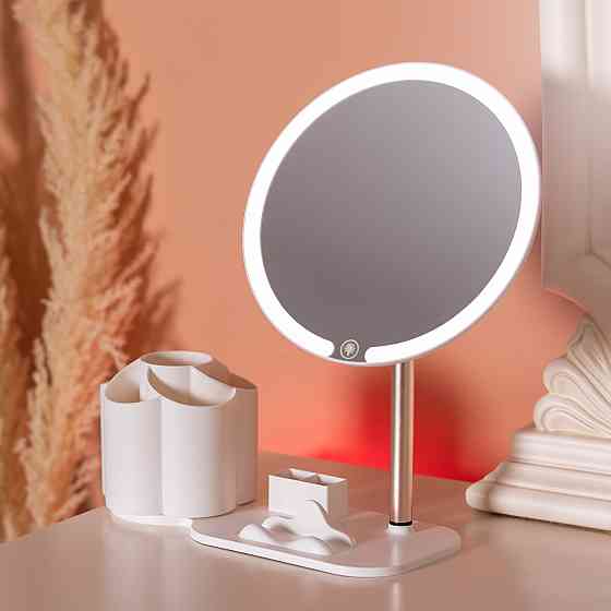 Yiwu Дзеркало для макіяжу з підсвічуванням кругле настільне Ø21 см з підставкою Біле HP-10-9AW Коломыя