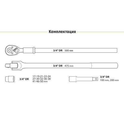 Набір головок 19-50 мм 3/4". 17 предметів Alloid Одеса