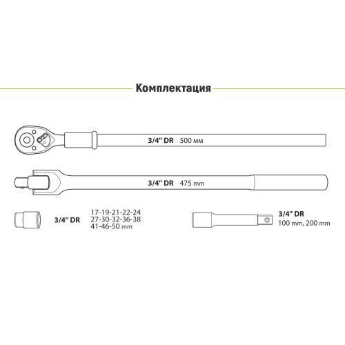 Набір головок 19-50 мм 3/4". 17 предметів Alloid Одеса - фото 5