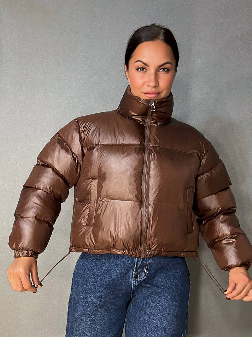 Куртка женская Lady Yep 10015 короткая глянцевая пуффер коричневая, коричневый, 44 Киев - изображение 15