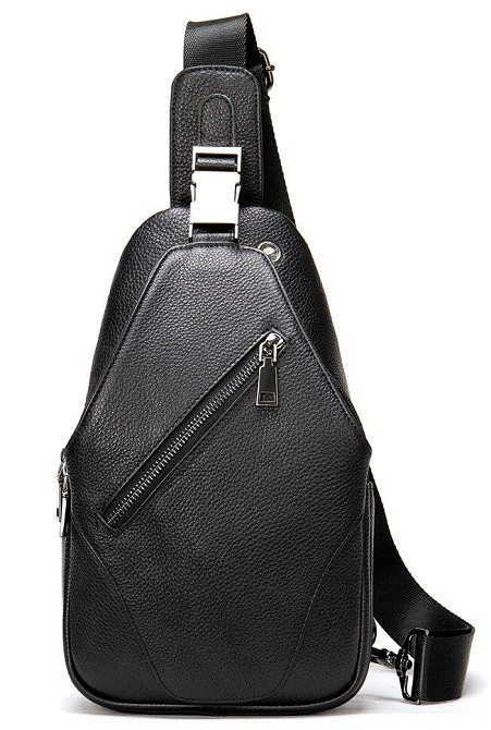 Сумка чоловіча слінг через плече в зернистій шкірі Чорна (Vintage) Київ - фото 5