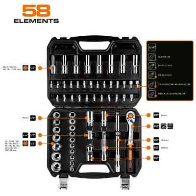 Набір головок Neo Tools 58шт, 1/2&quot;, CrV, кейс (10-042) Вінниця