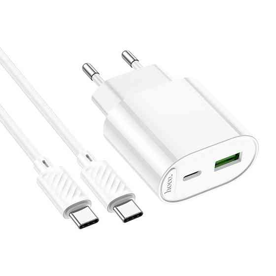 Мережевий зарядний пристрій з кабелем HOCO C109A(PD20W+QC3.0) Fighter PD20W+QC3.0 charger set(C to C) White Одеса