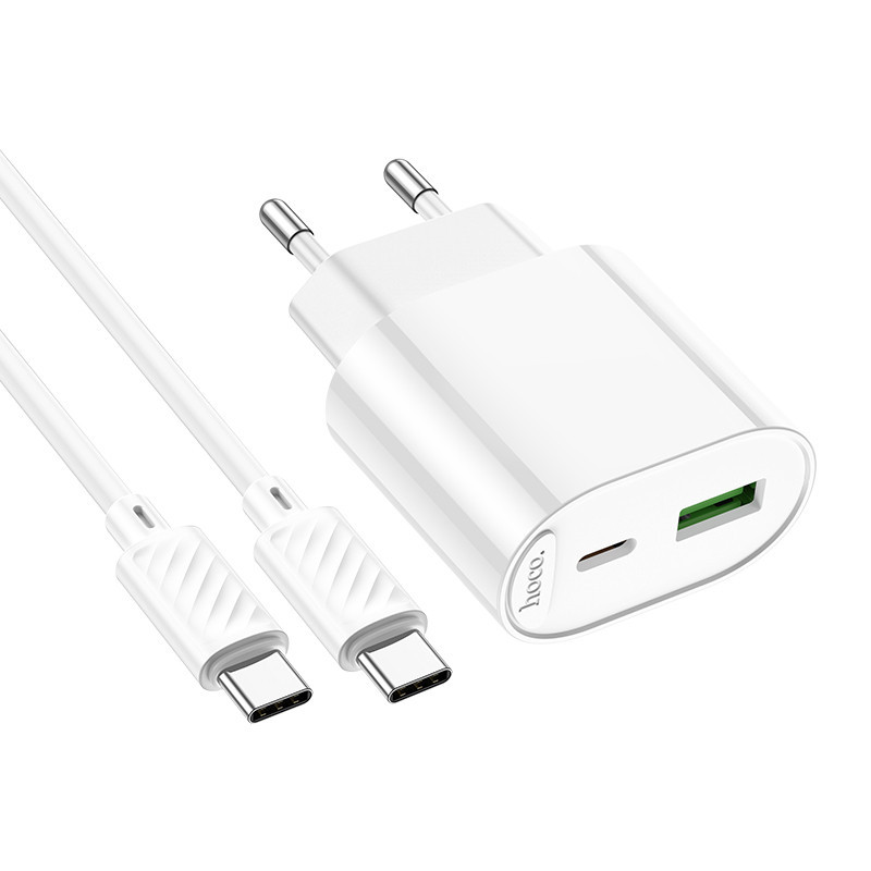 Мережевий зарядний пристрій з кабелем HOCO C109A(PD20W+QC3.0) Fighter PD20W+QC3.0 charger set(C to C) White Одеса - фото 5