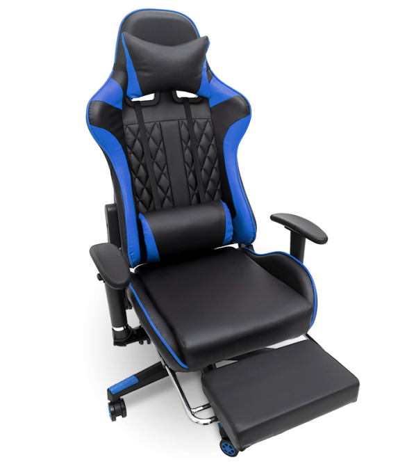 Геймерське комп'ютерне крісло з масажером, ергономічними подушками та підставкою для ніг, Чорний/Синій (G900) Київ - фото 2