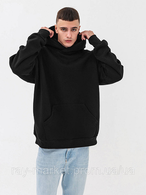 Худи оверсайз утепленное RAY OVERSIZE мужское черное (U0404M-Black) L-XL, Демисезонная, Трехнитка с начесом (на флисе) Киев - изображение 1