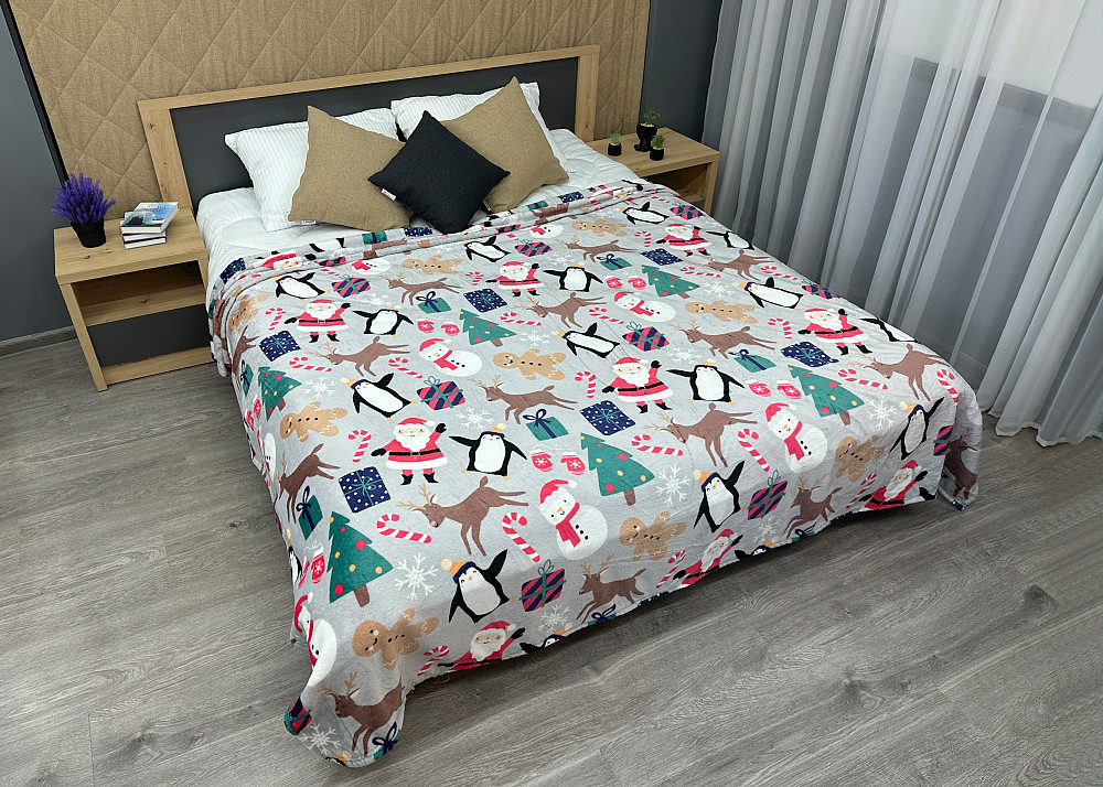 Плед-покривало Decorator WellSoft 150х210 см з різдвяним принтом Сірий (87-285) Київ - фото 3