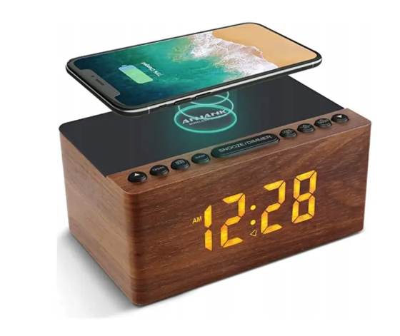 Радіобудильник ANJANK AC190 з FM-радіо, бездротовою зарядкою Qi 10 Вт, USB, LED-дисплеєм і таймером сну Київ