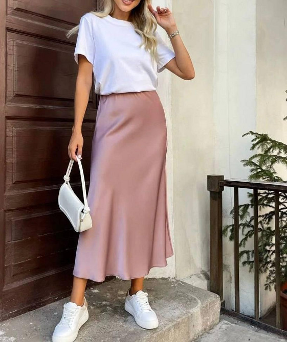 Женская легкая романтичная юбка-миди шелк армани 50/52, Мокко Одесса - изображение 1