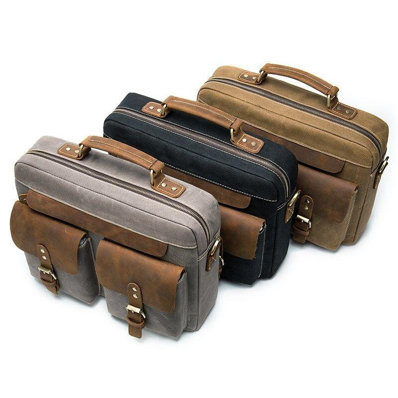 Сумка-портфель чоловіча текстильна з шкіряними вставками Vintage 20001 Сіра Київ - фото 8