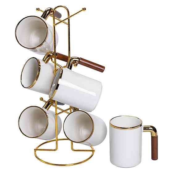 Yiwu Набір чашок на металевій підставці 6 (шт) по 400 (мл) Білий HP-26-11 Киев