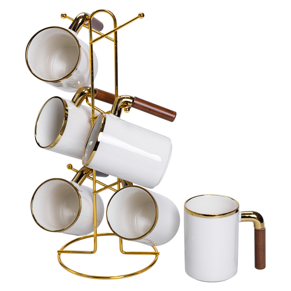 Yiwu Набір чашок на металевій підставці 6 (шт) по 400 (мл) Білий HP-26-11 Киев - изображение 1